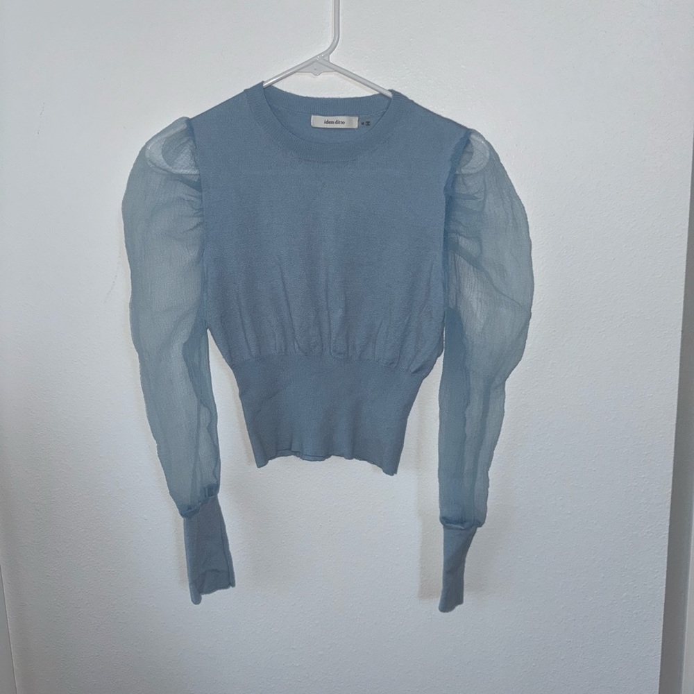 Sheer Blue Puff Sleeve Top